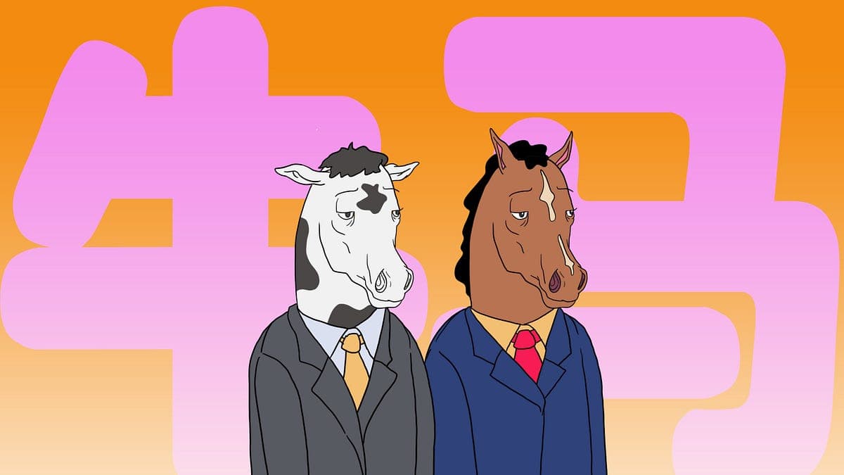 Sinica’s original illustration of a bull and a horse in suits